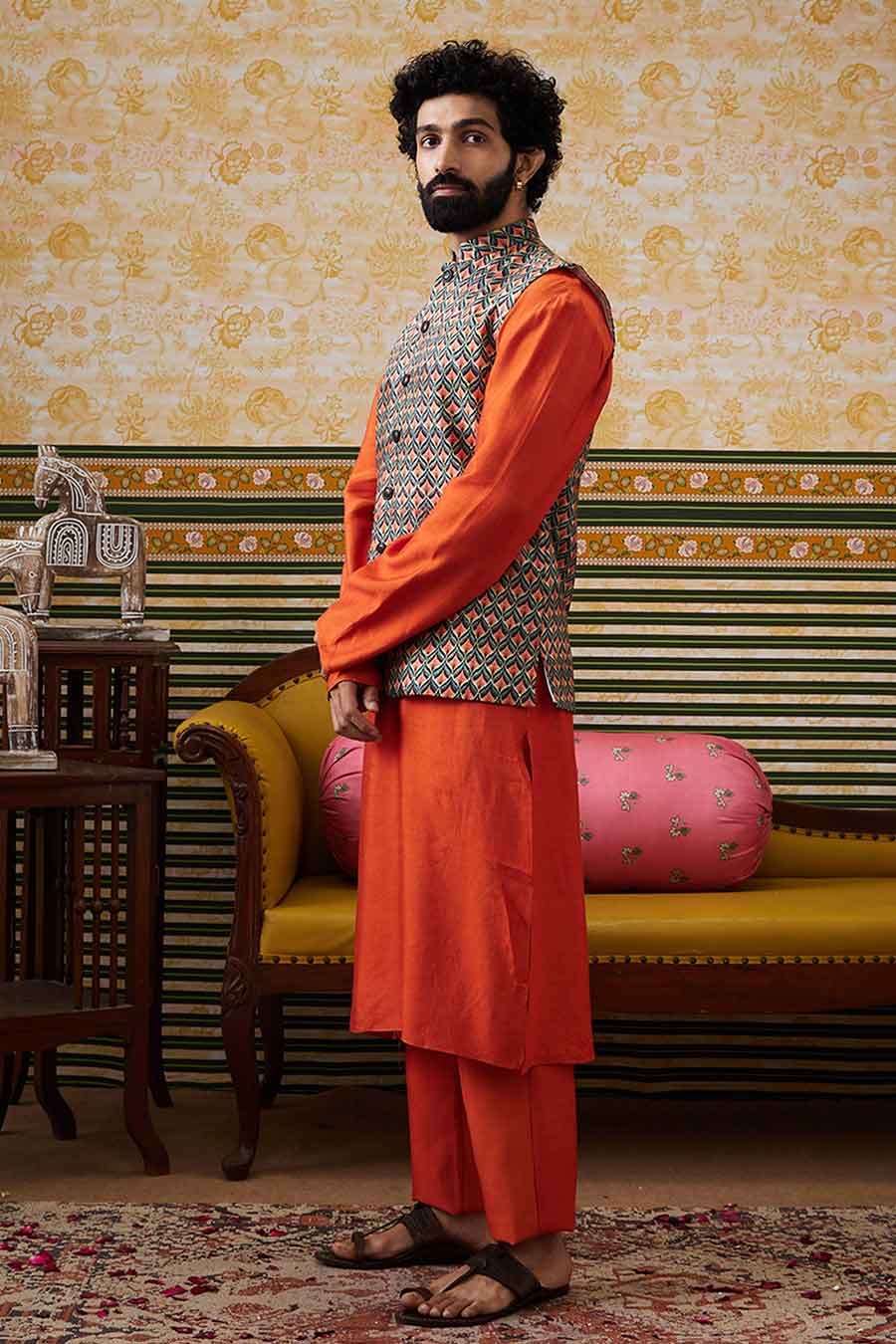 Rust Adah Printed Kurta Set With Bandi