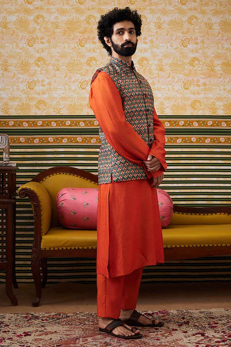 Rust Adah Printed Kurta Set With Bandi