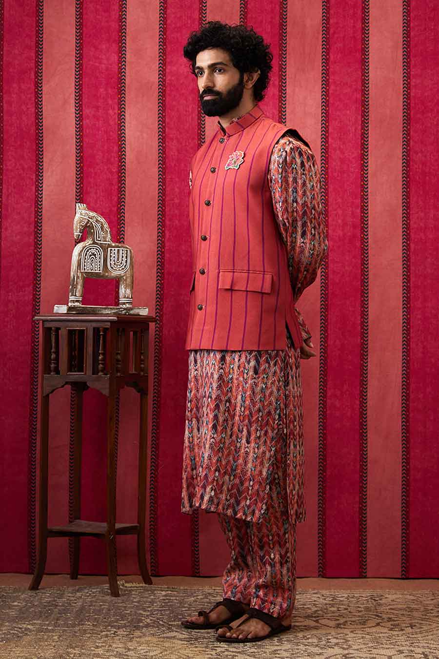 Adah Striped Printed Kurta Set With Bandi