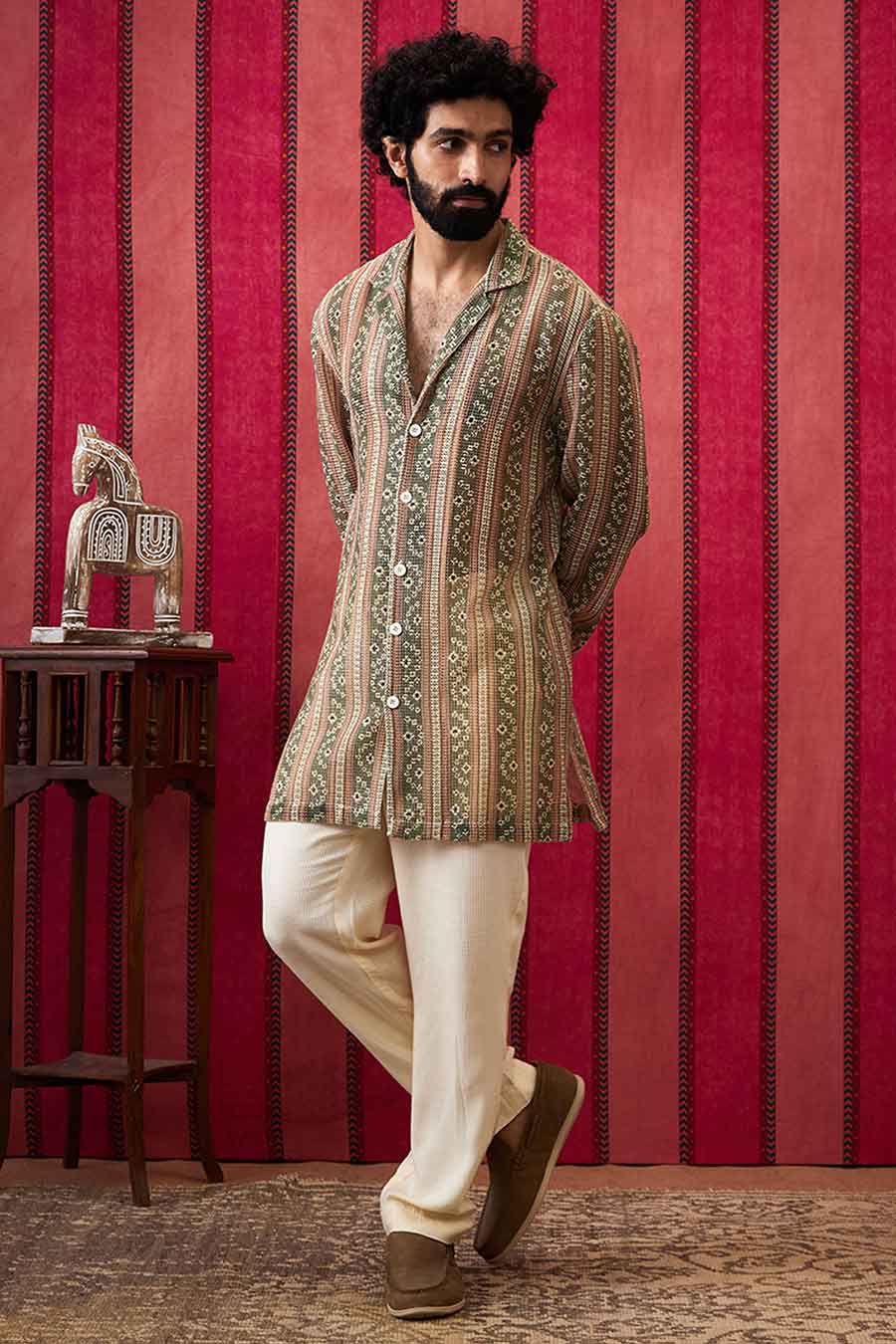 Bandhej Printed Long Shirt & Pant Co-Ord Set