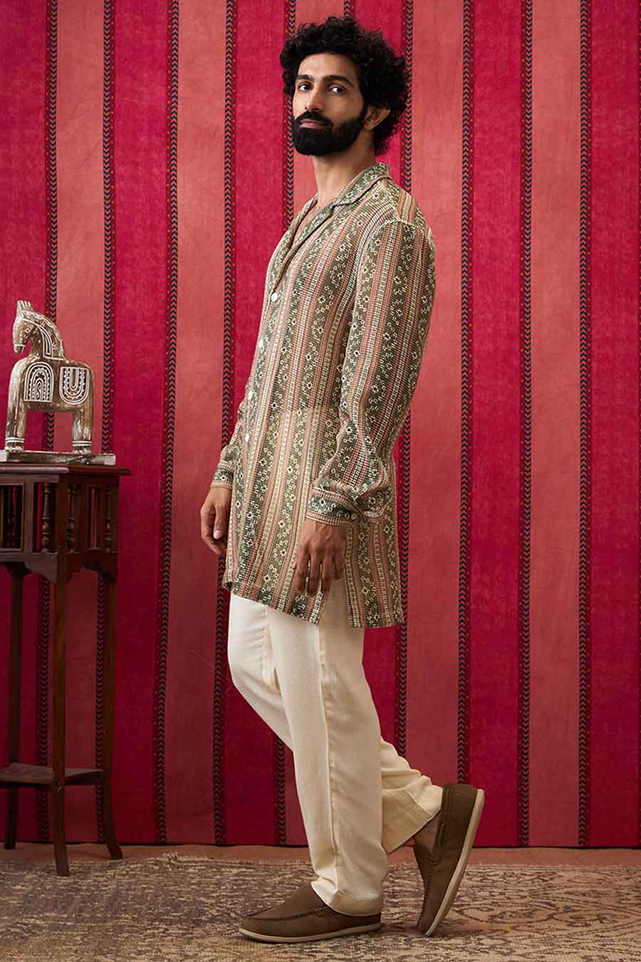 Bandhej Printed Long Shirt & Pant Co-Ord Set