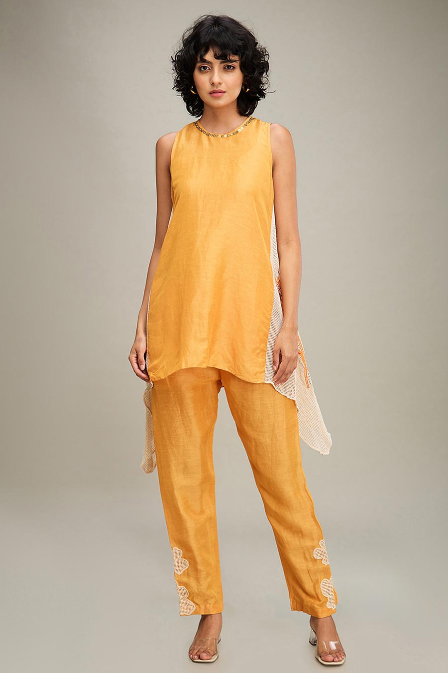 Orange Zinnia Asymmetric Top & Pant Co-Ord Set