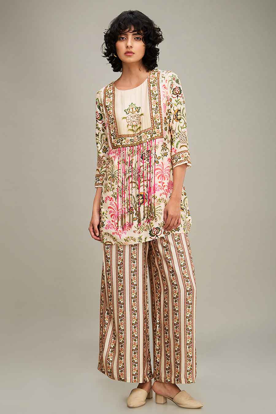 Multicolour Mehr Embellished Short Kurta & Pant Set