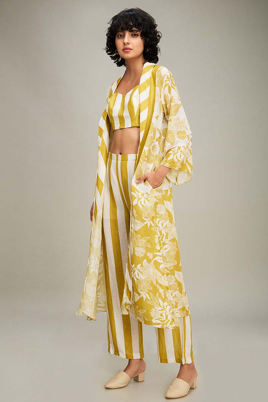 Yellow Ahyana Printed Co-Ord Set With Jacket
