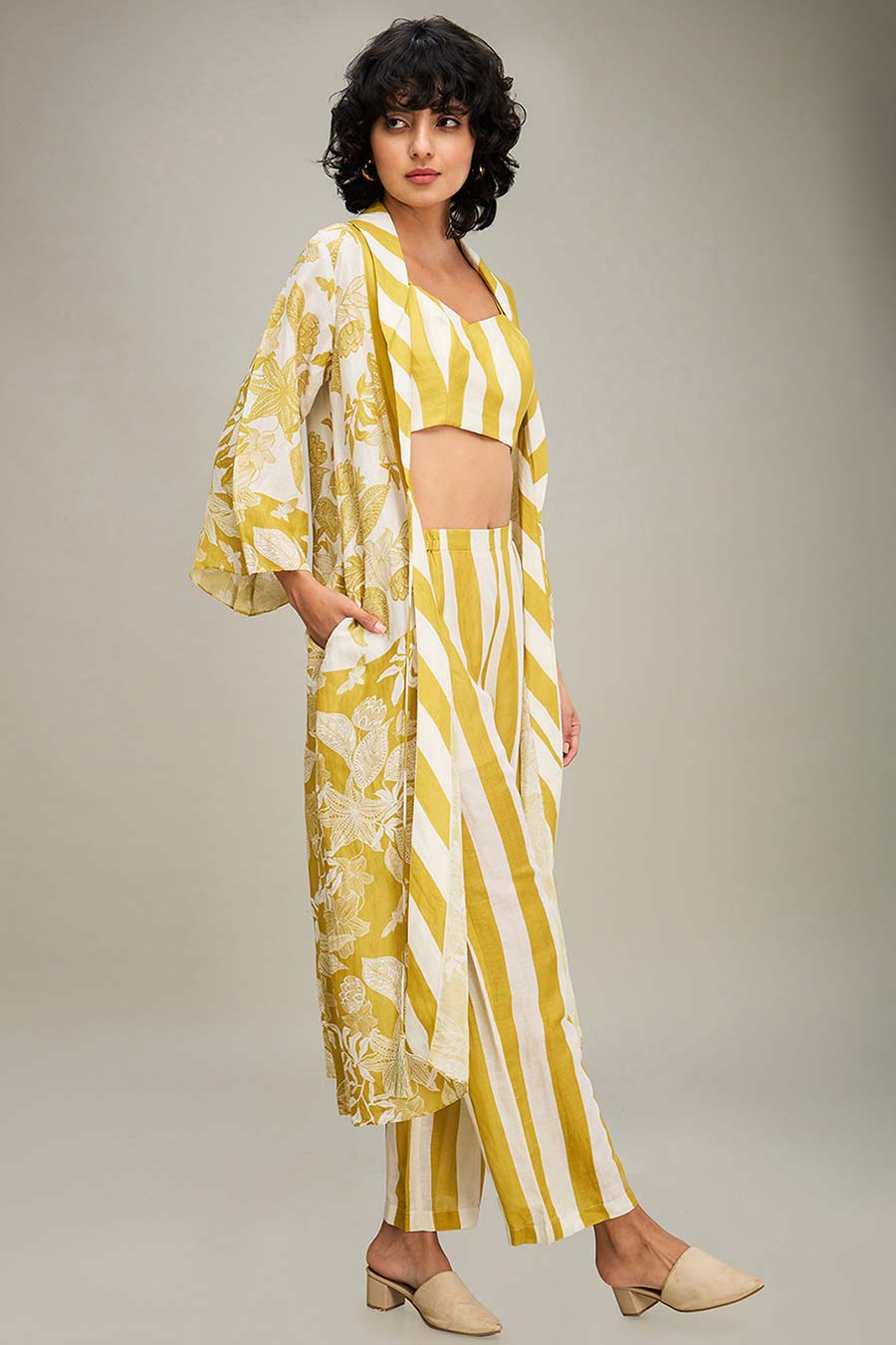 Yellow Ahyana Printed Co-Ord Set With Jacket