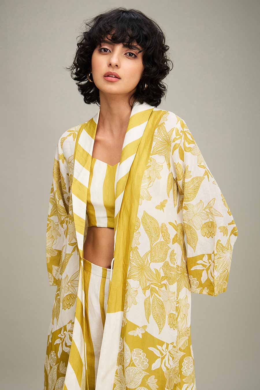 Yellow Ahyana Printed Co-Ord Set With Jacket