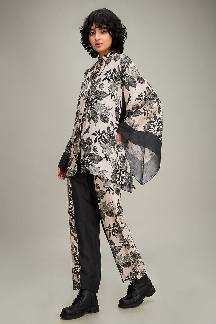 Off-White & Black Ahyana Printed Co-Ord Set