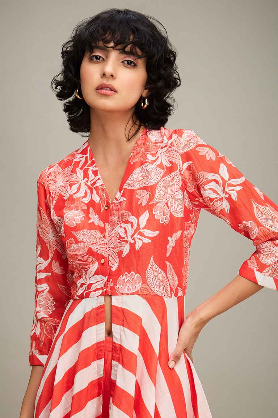 Red Ahyana Printed Handkerchief Tunic & Pant Set