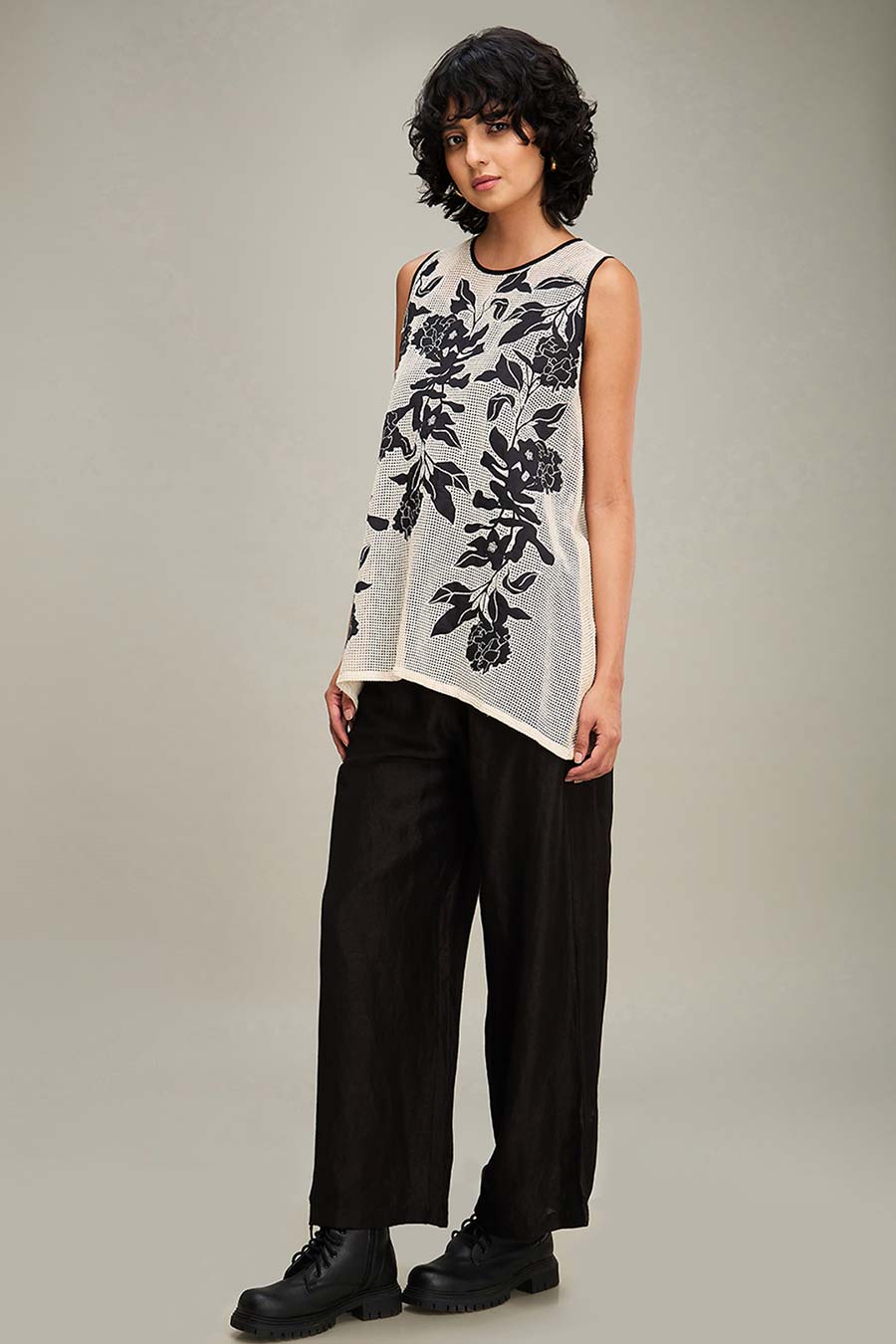 Off-White & Black Zinnia Applique Co-Ord Set