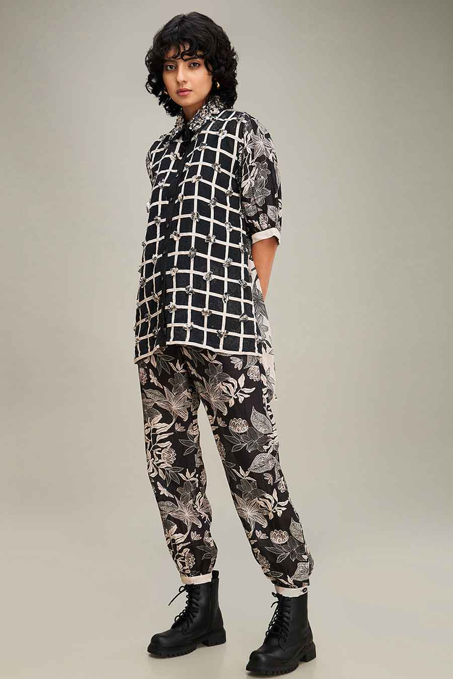 Black Ahyana Applique Shirt & Pant Co-Ord Set