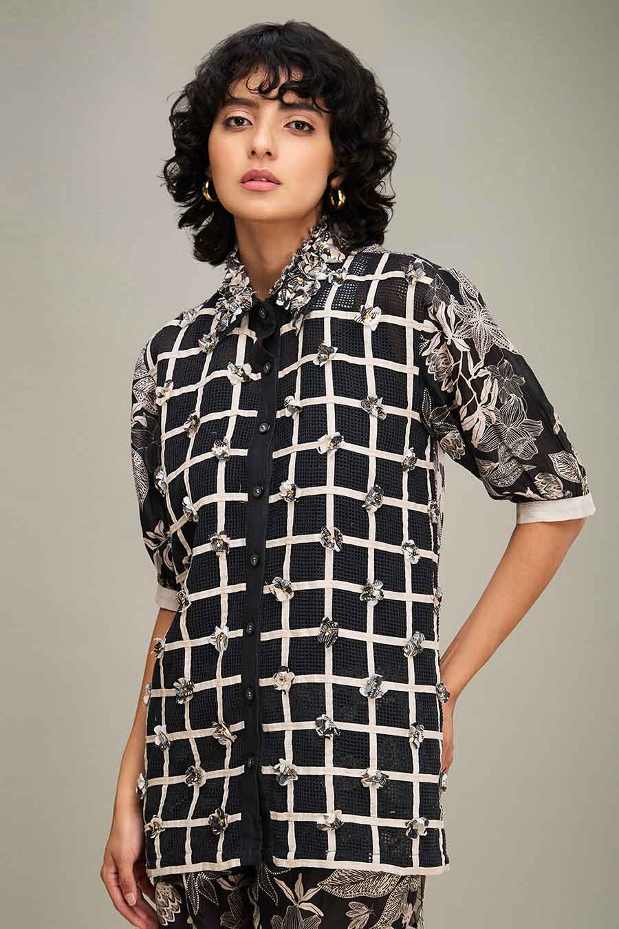 Black Ahyana Applique Shirt & Pant Co-Ord Set