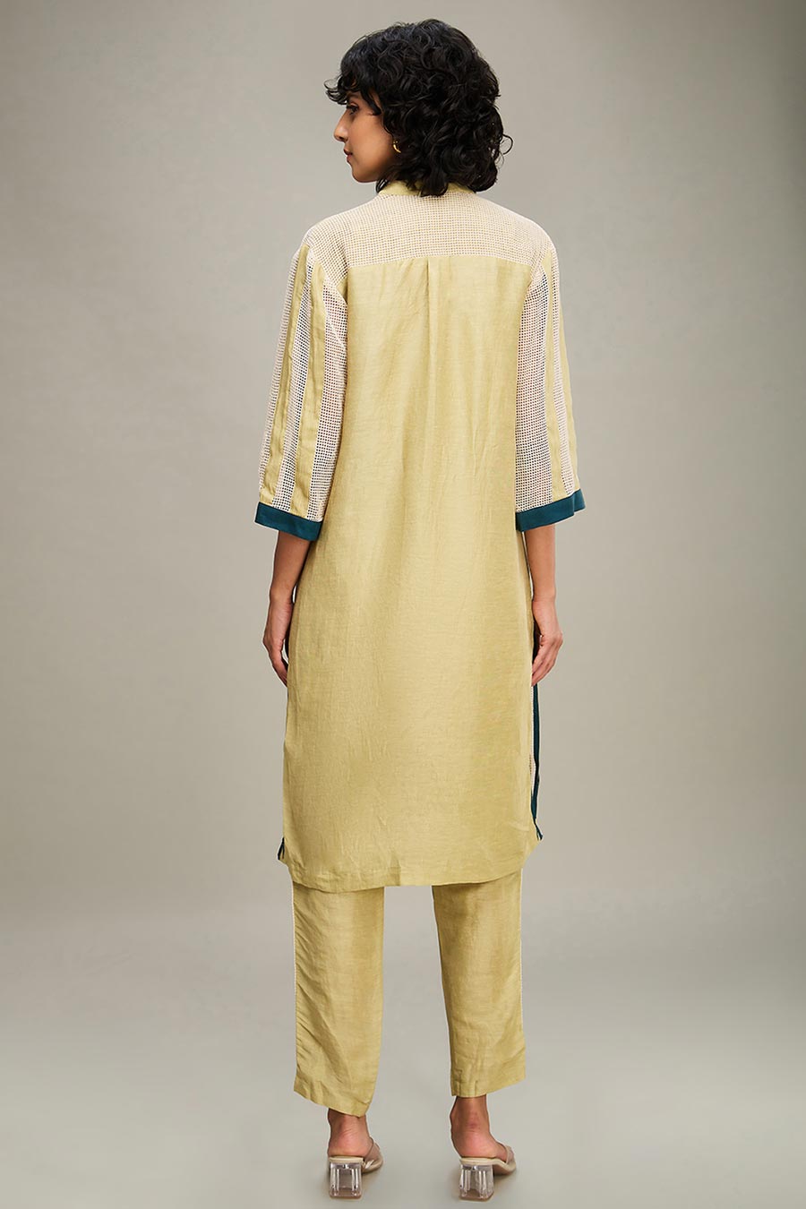 Off-White & Yellow Zinnia Applique Tunic & Pant Set