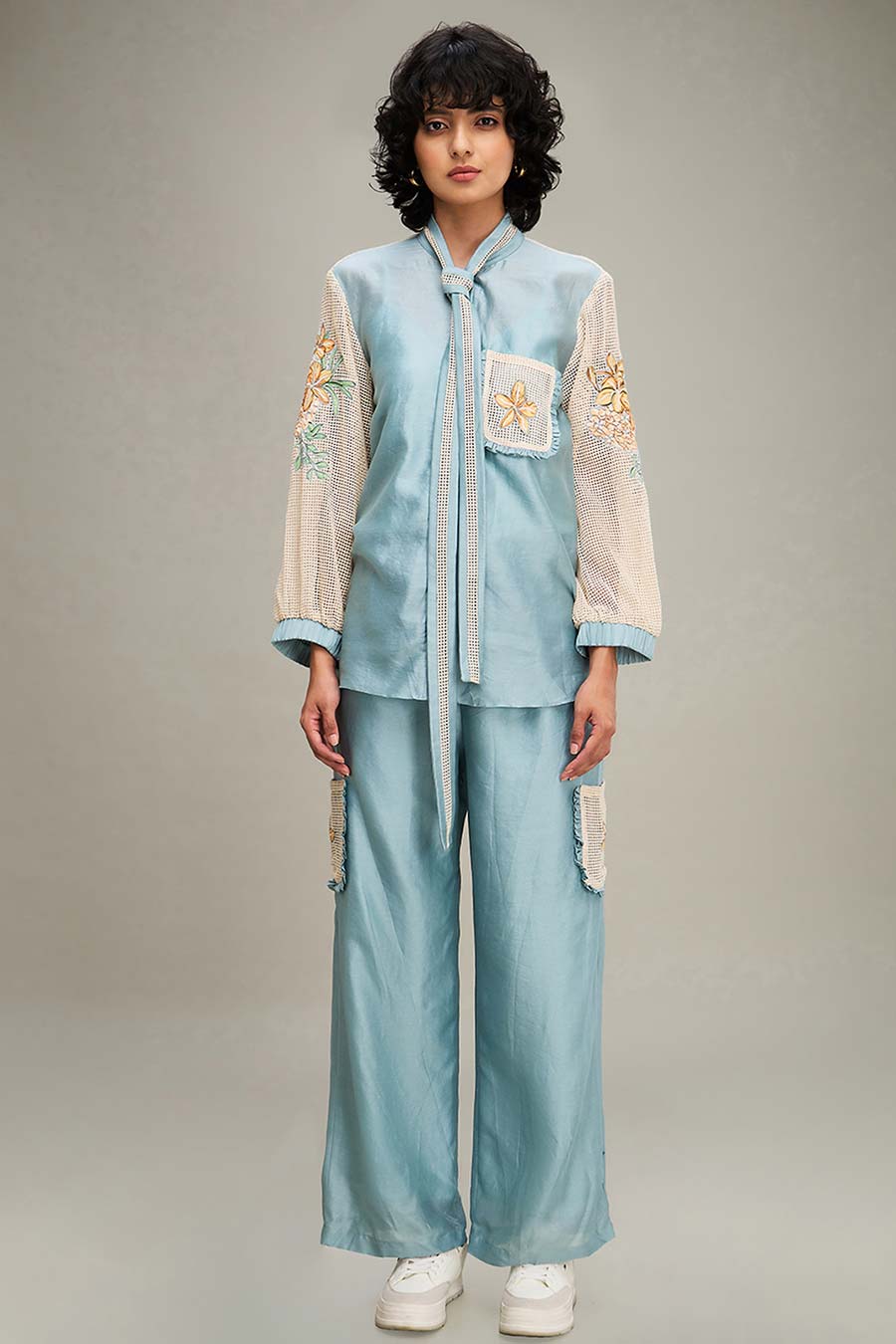 Blue Zinnia Applique Shirt & Pant Co-Ord Set