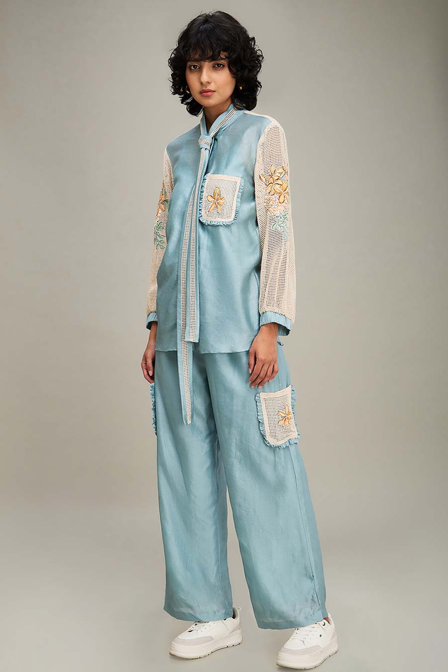 Blue Zinnia Applique Shirt & Pant Co-Ord Set