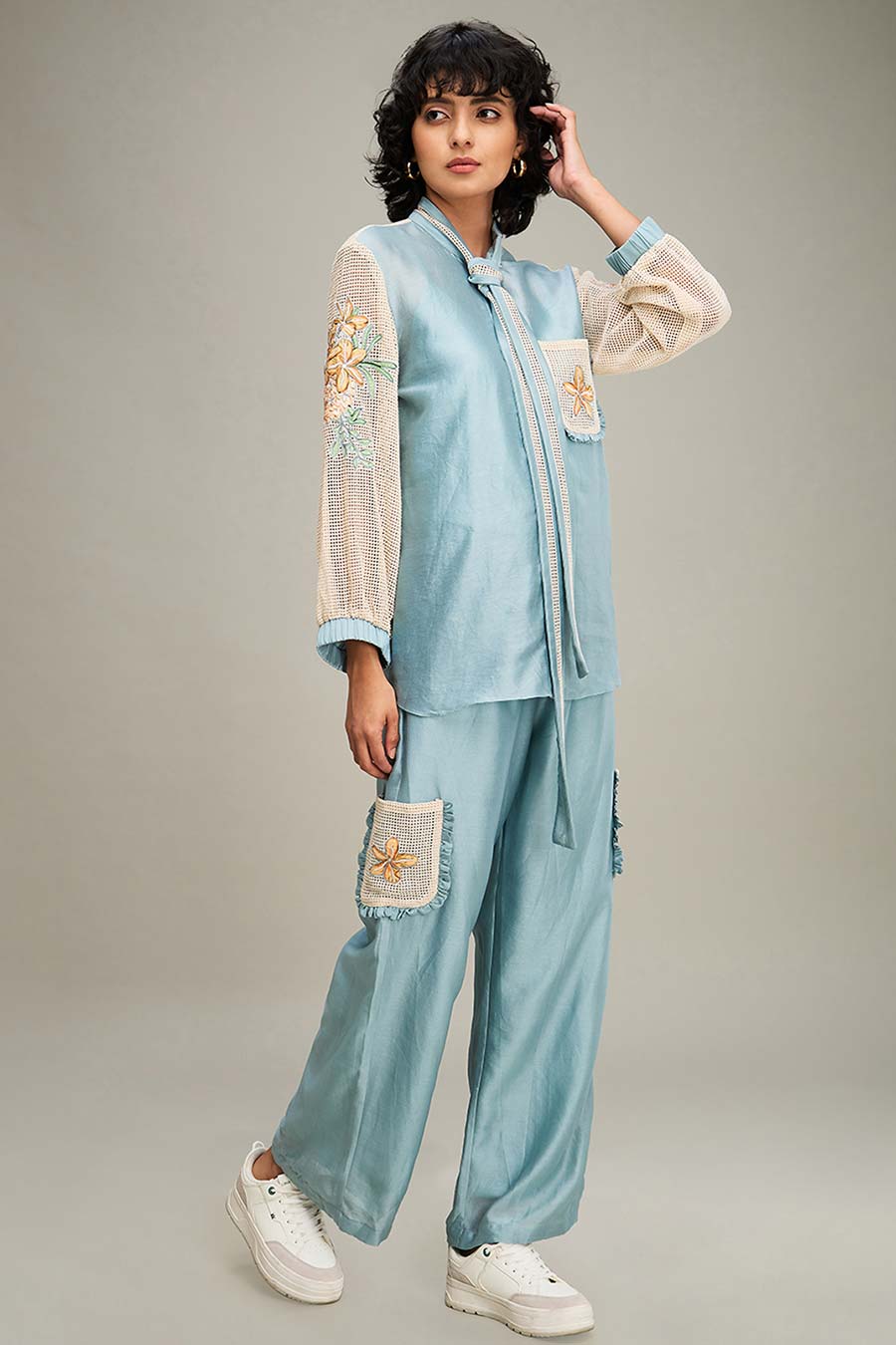 Blue Zinnia Applique Shirt & Pant Co-Ord Set