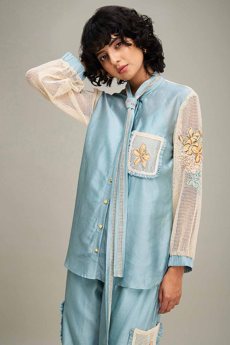 Blue Zinnia Applique Shirt & Pant Co-Ord Set