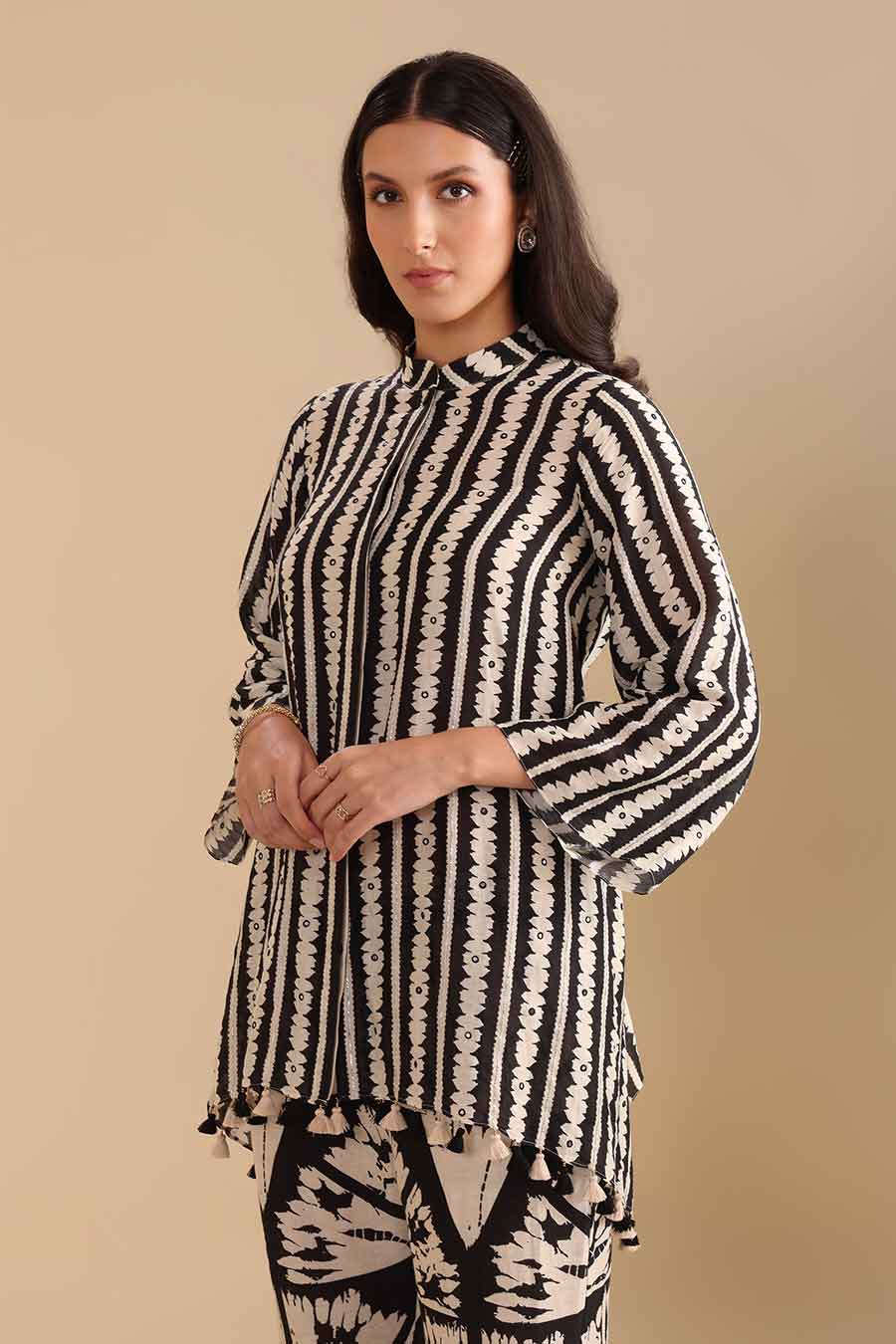 Black & White Naqsh Printed Shirt & Pant Co-Ord Set