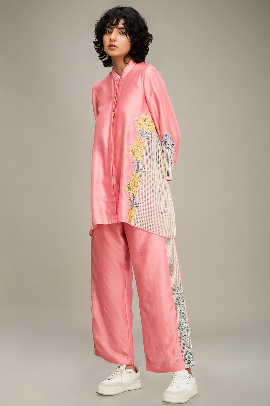 Pink Zinnia Applique Shirt & Pant Co-Ord Set