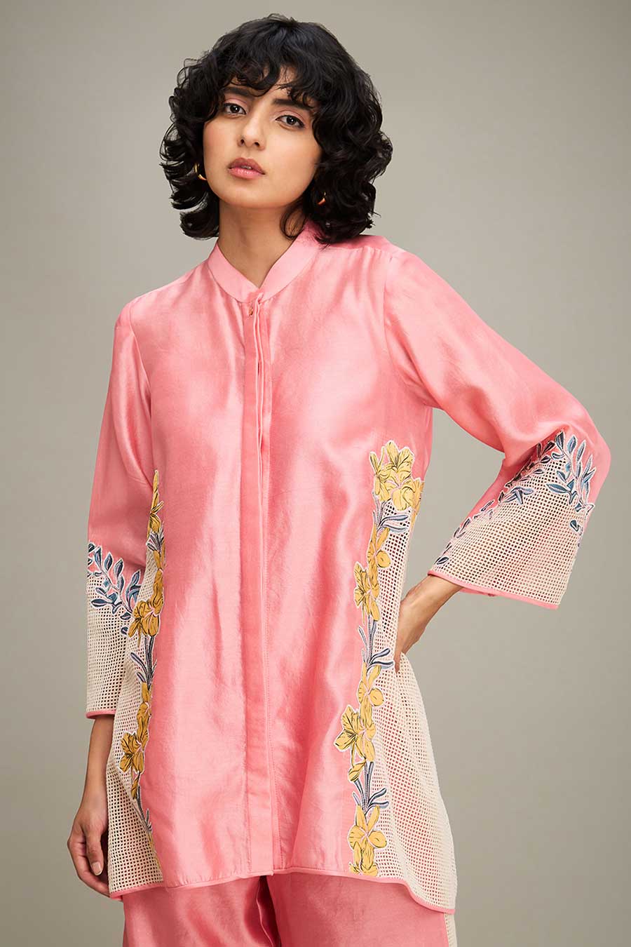 Pink Zinnia Applique Shirt & Pant Co-Ord Set