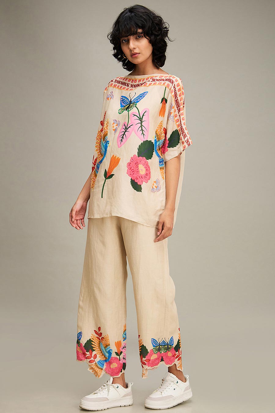 Beige Avian Kimono Top & Pant Co-Ord Set