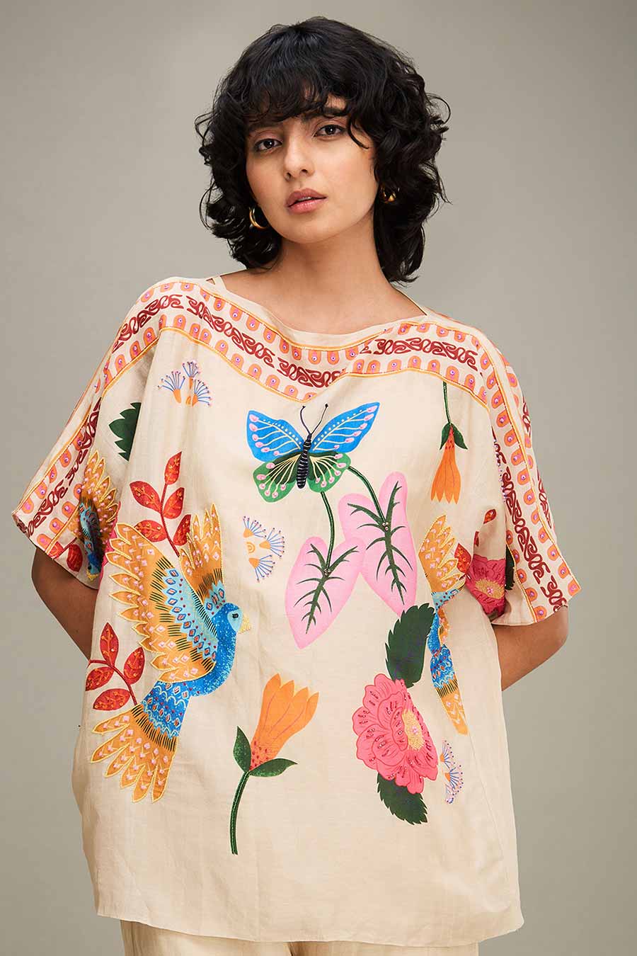 Beige Avian Kimono Top & Pant Co-Ord Set