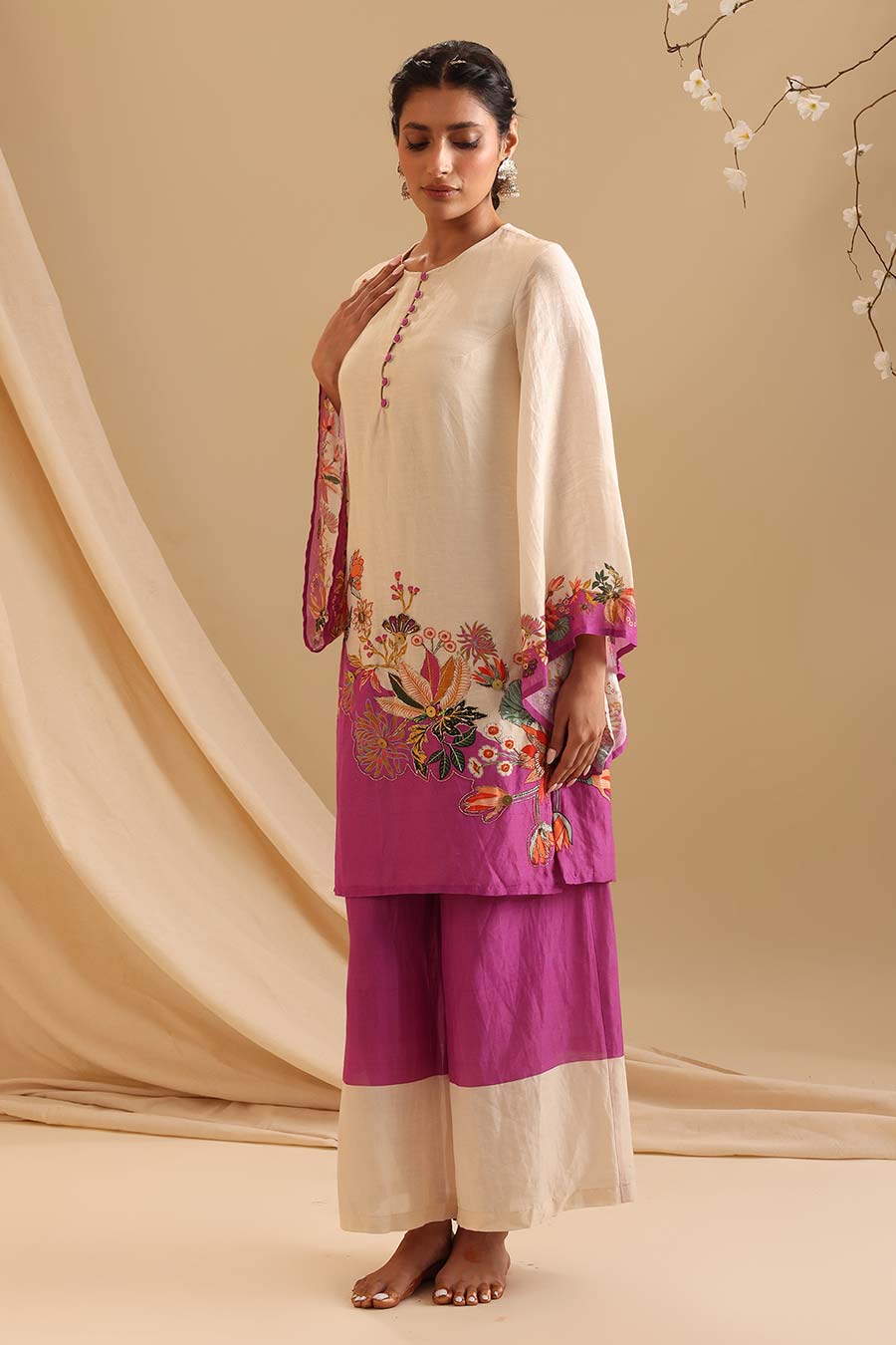 Cream Aarani Embroidered Kurta & Pant Set