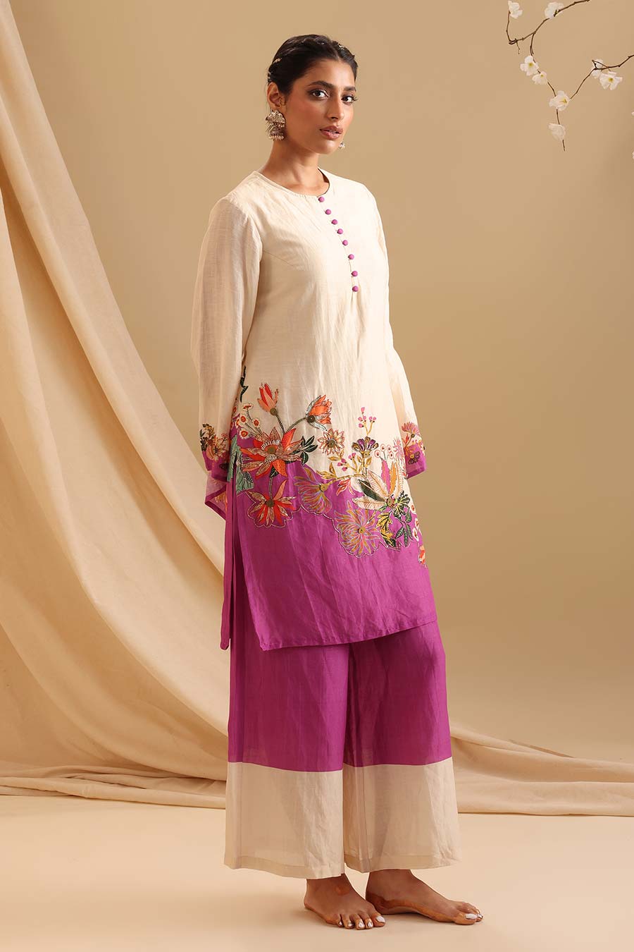 Cream Aarani Embroidered Kurta & Pant Set