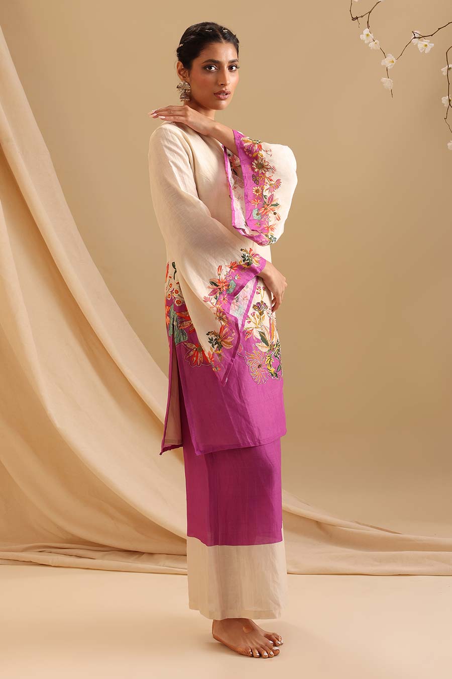 Cream Aarani Embroidered Kurta & Pant Set