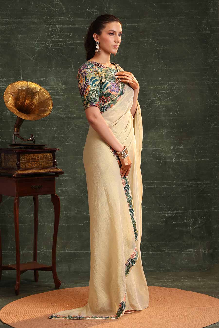 Beige Kaira Embellished Pre-Stitched Saree Set