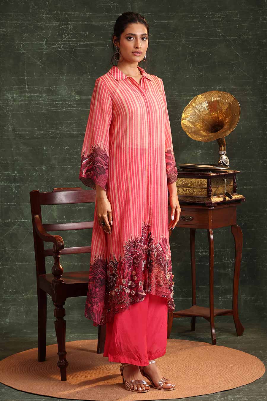 Pink Kaira Embellished Shirt Kurta & Pant Set