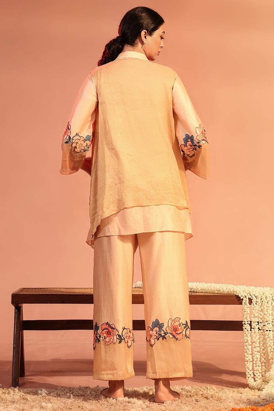 Light Pink Sadira Embroidered Tunic Set With Jacket