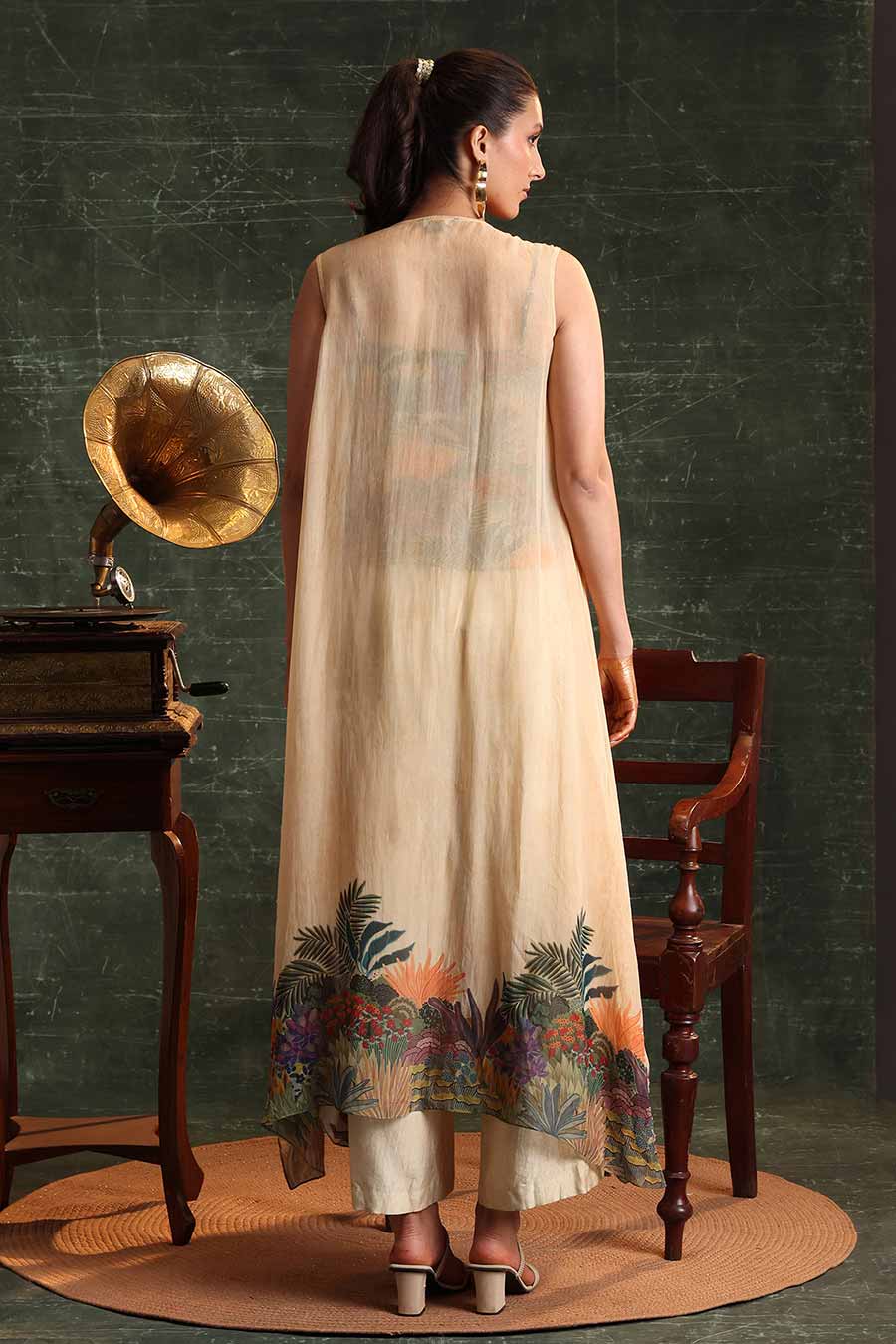 Beige Kaira Embellished Co-Ord Set With Cape
