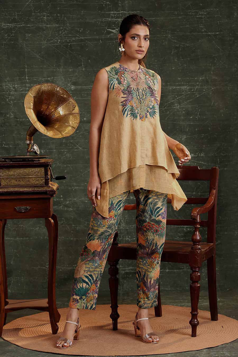Beige Kaira Embellished Layered Co-Ord Set
