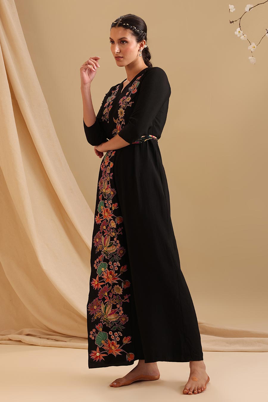 Black Aarani Applique Overlap Jumpsuit
