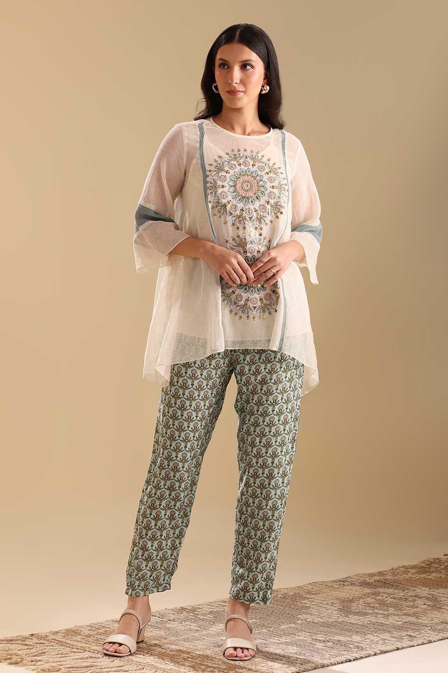 Off-White Eraya Applique Asymmetric Top & Pant Co-Ord Set