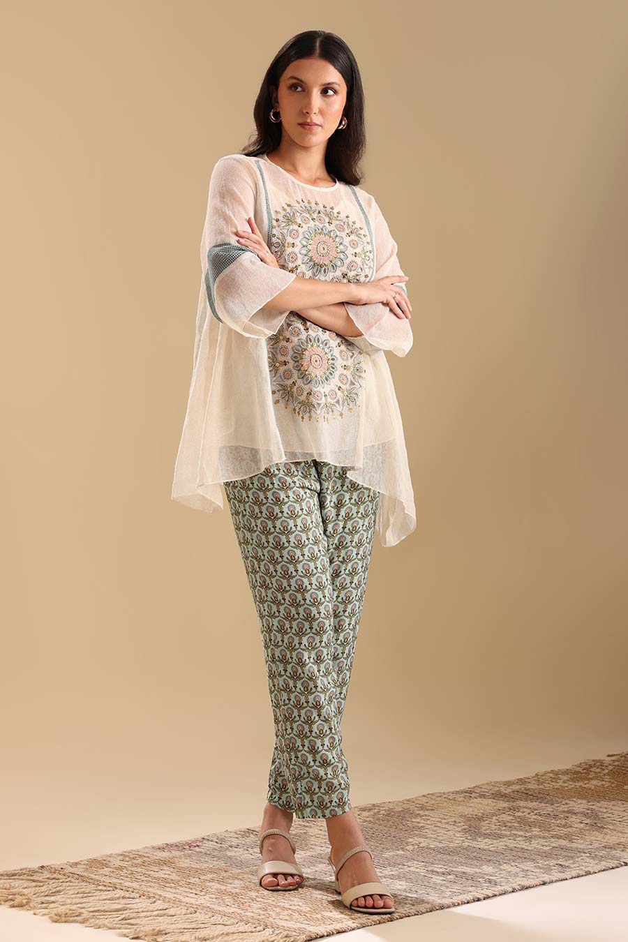 Off-White Eraya Applique Asymmetric Top & Pant Co-Ord Set