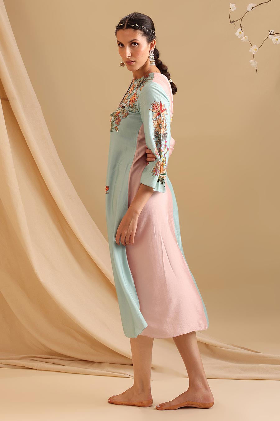 Pink & Blue Aarani Embellished Dress