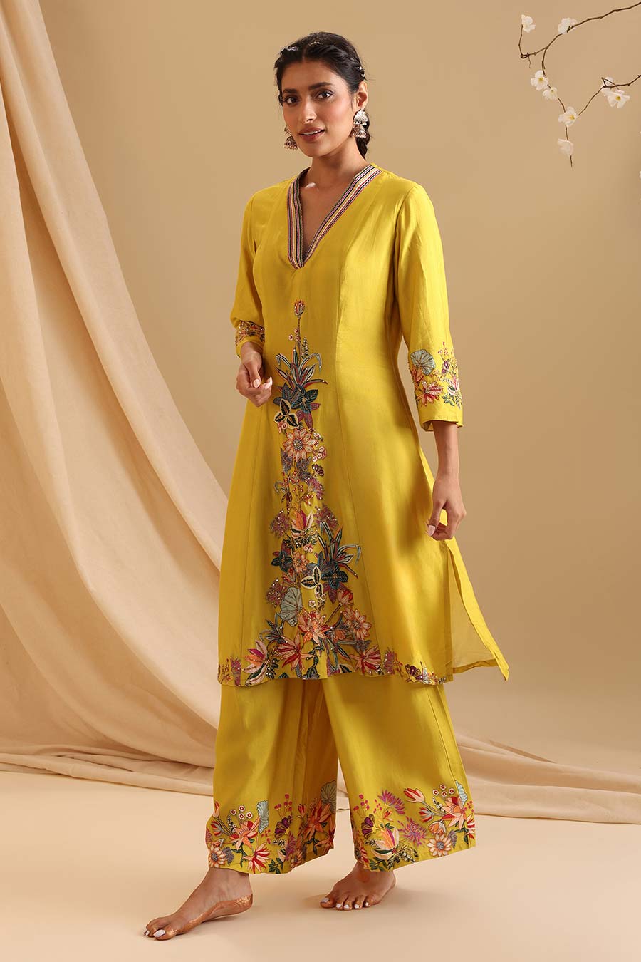Yellow Aarani Embellished Kurta & Pant Set
