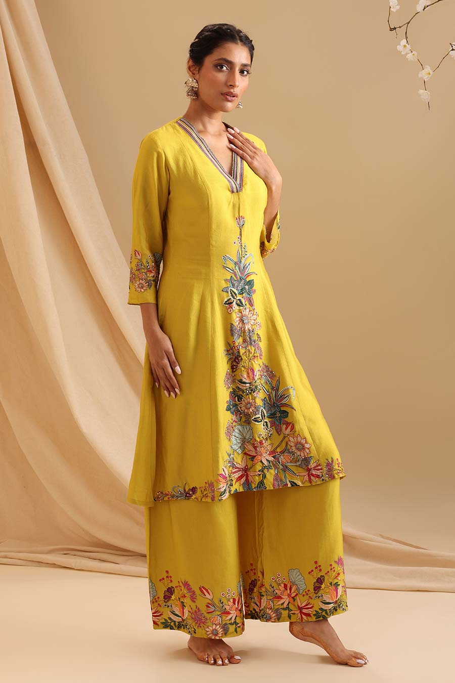 Yellow Aarani Embellished Kurta & Pant Set