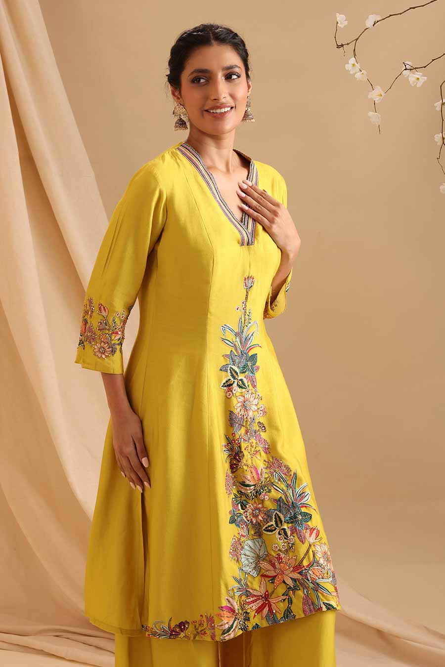 Yellow Aarani Embellished Kurta & Pant Set
