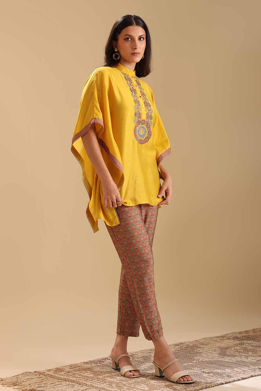 Yellow Eraya Embellished Kaftan & Pant Set