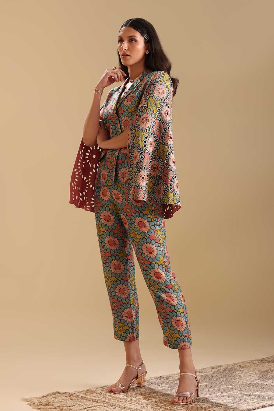 Multicolour Eraya Printed Cut-Work Blazer & Pant Set