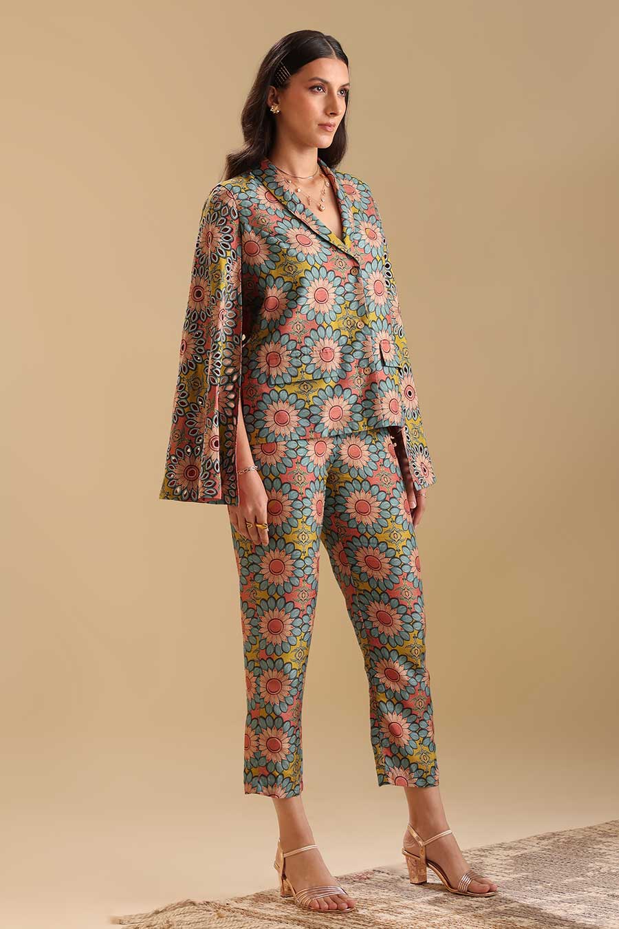 Multicolour Eraya Printed Cut-Work Blazer & Pant Set