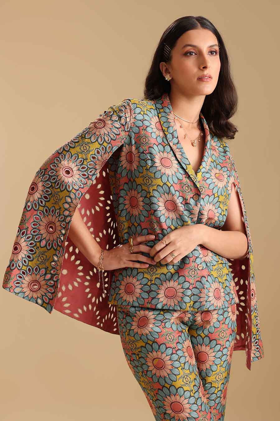 Multicolour Eraya Printed Cut-Work Blazer & Pant Set