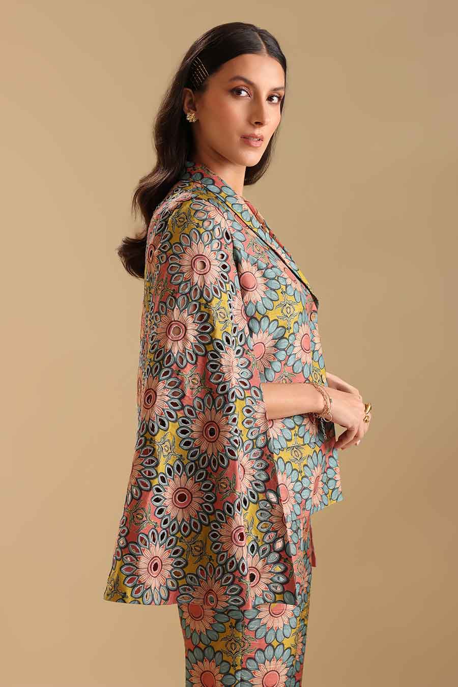 Multicolour Eraya Printed Cut-Work Blazer & Pant Set