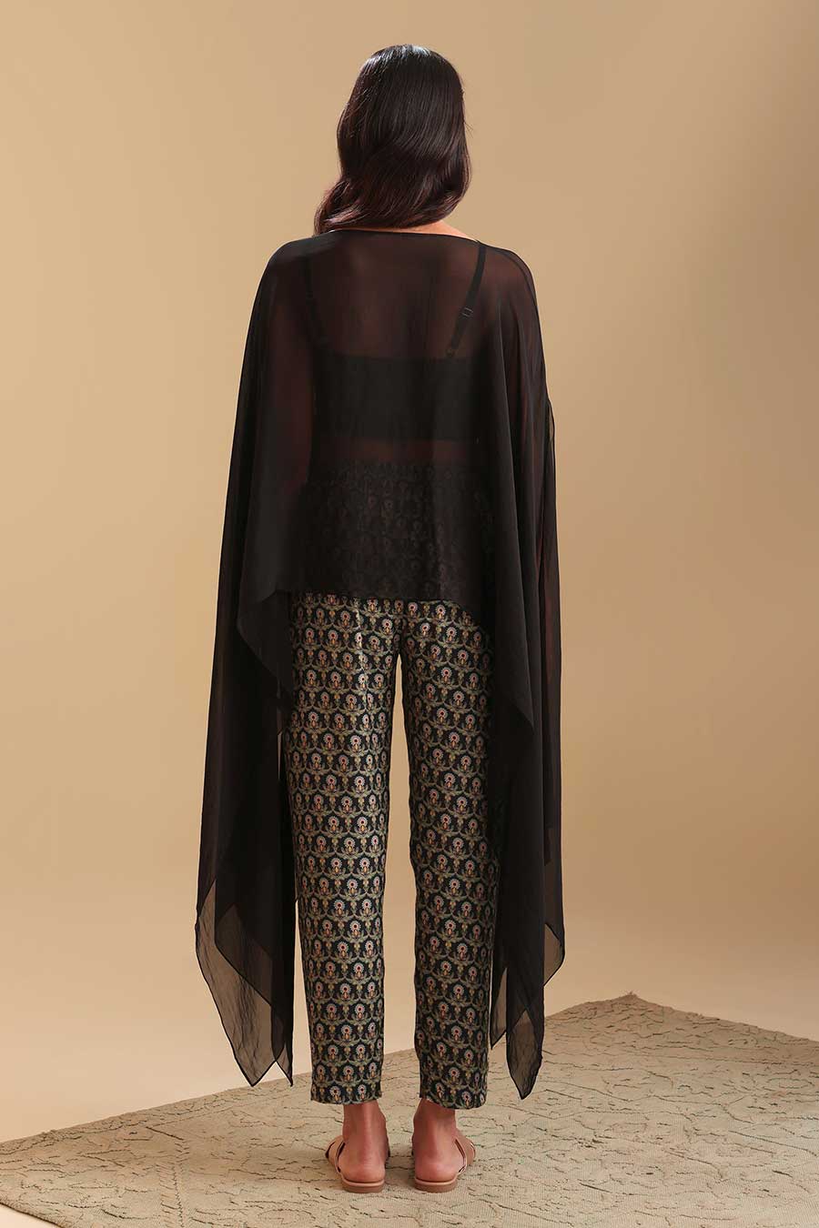 Black Eraya Printed Top, Pant & Cape Set
