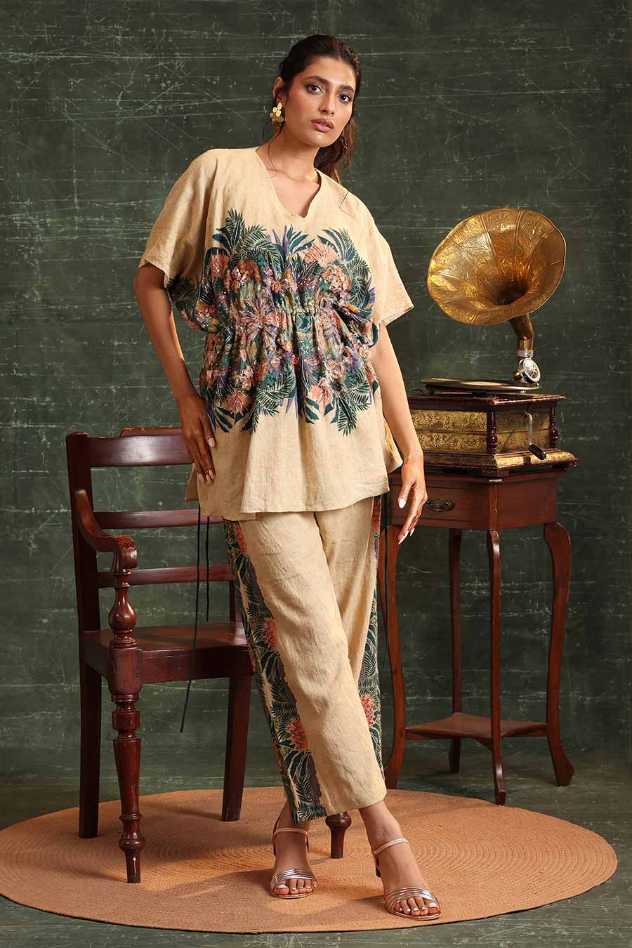 Beige Kaira Embellished Kaftan & Pant Set
