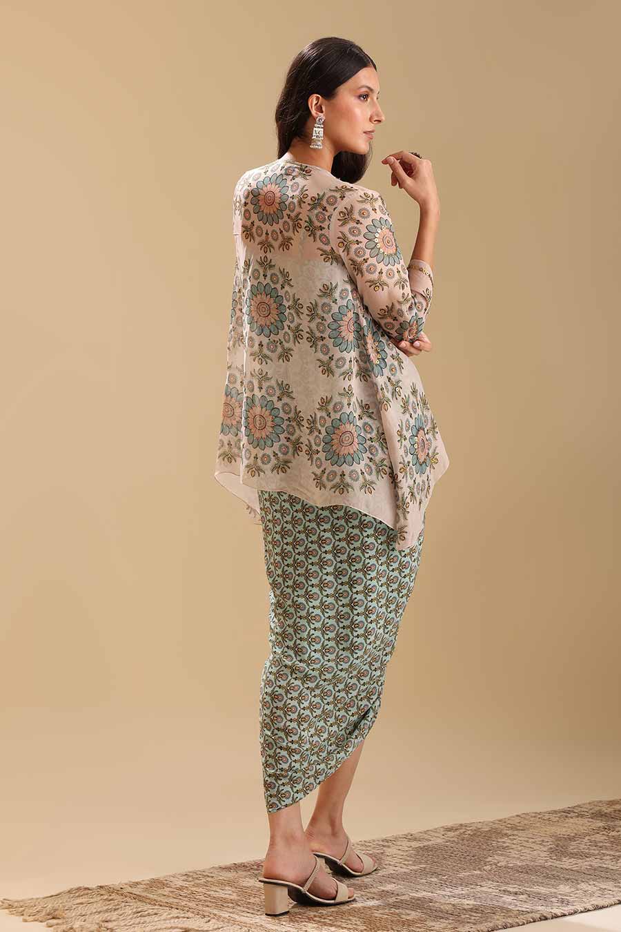 Green Eraya Embellished Drape Dress & Jacket Set