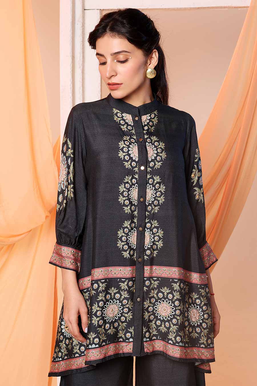 Black Eraya Embellished Tunic & Pant Co-Ord Set