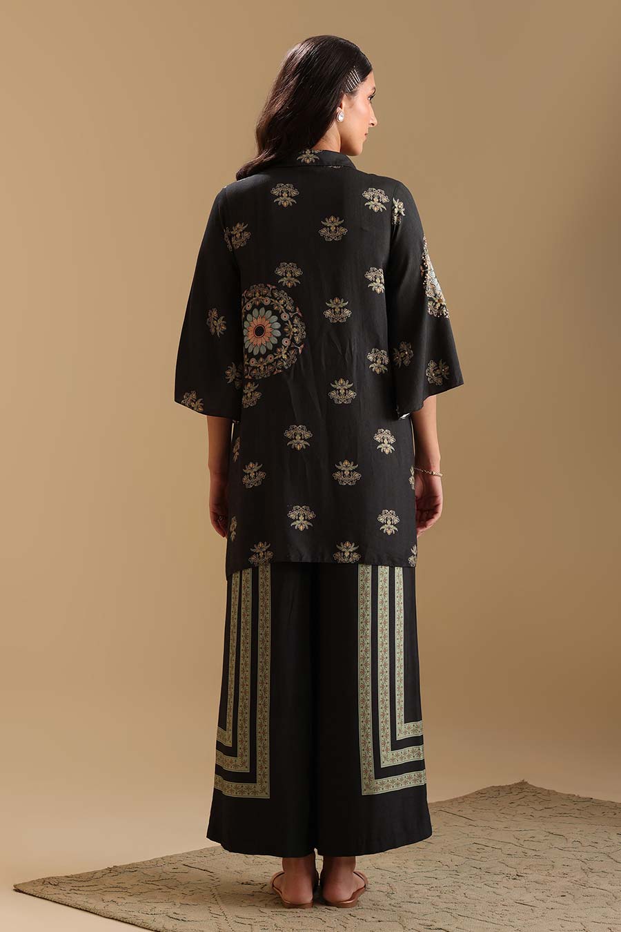 Black Eraya Embellished Tunic & Pant Set
